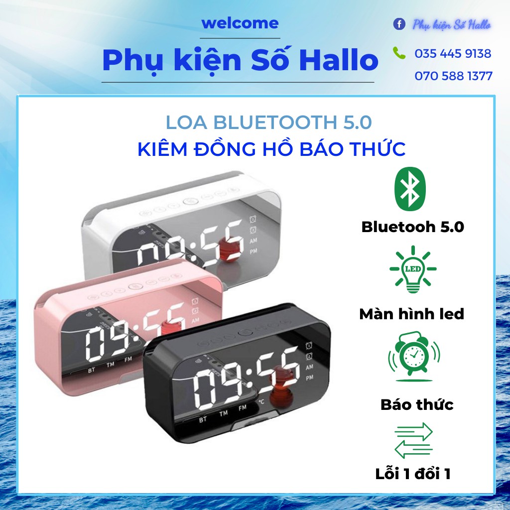 Loa Bluetooth Kiêm Đồng Hồ, Loa Nghe Nhạc Bluetooth Có Màn Hình LED, Đèn Ngủ Màn Hình Soi Gương, Hỗ Trợ Nghe FM, Thẻ Nhớ