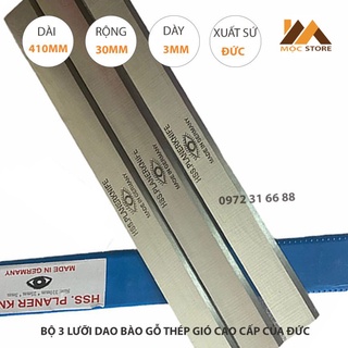 Bộ 3 lưỡi dao bào gỗ thép hss cao cấp 410x30x3mm của đức - lưỡi dao bào con mắt