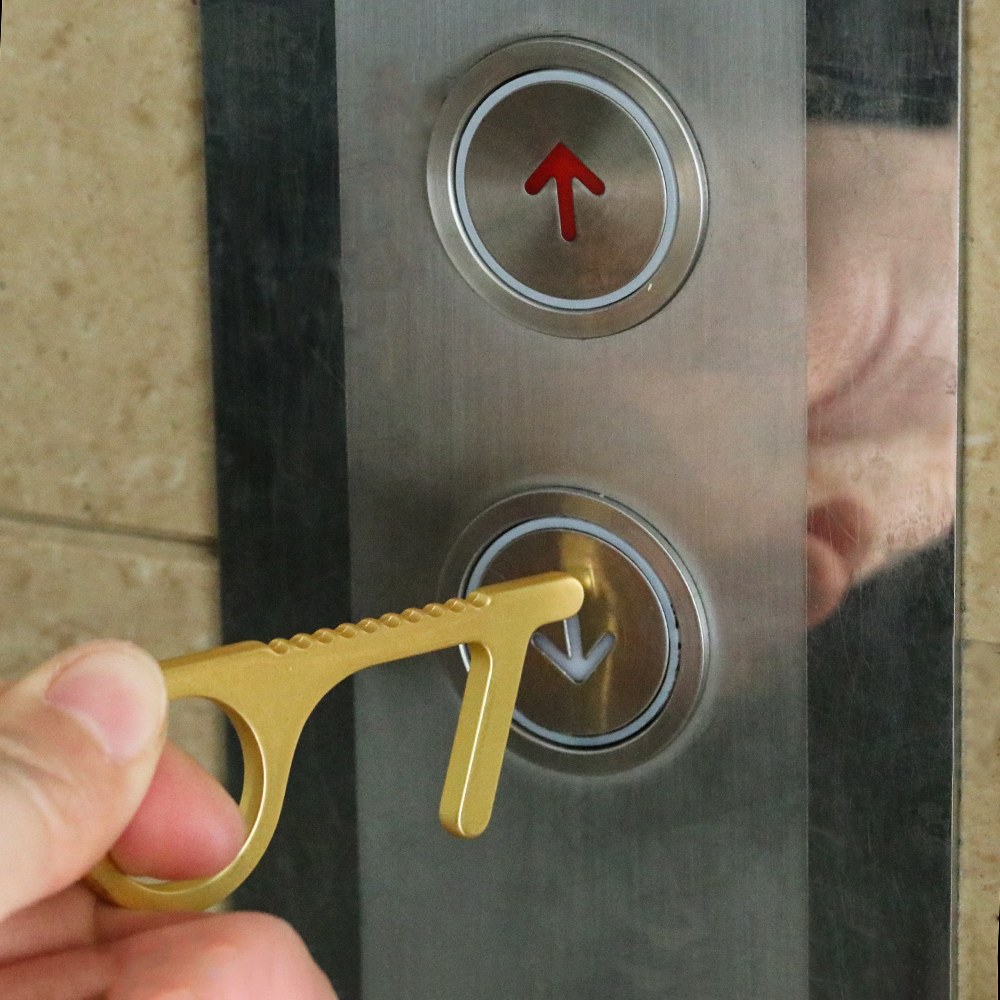 Set 1/2/3 dụng cụ mở cửa bấm nút thang máy không cần chạm tay bằng hợp kim thiết kế mạ màu vàng/bạc độc đáo