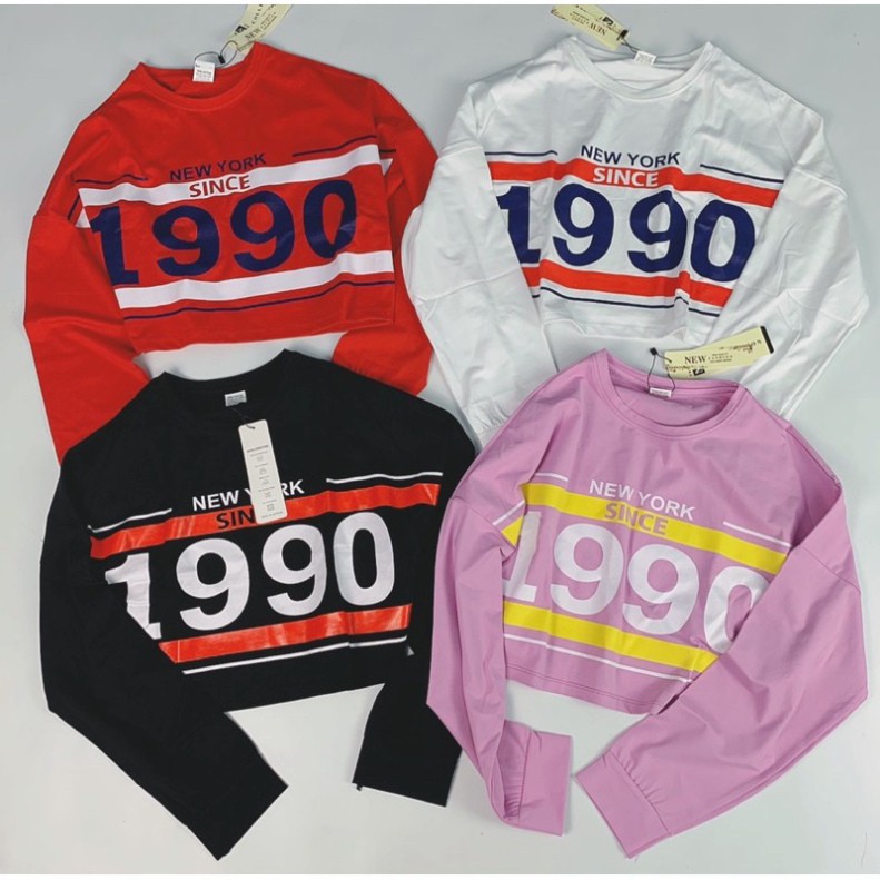[Có Video] Áo Croptop Tay Dài 1990 Chất Cotton 100% Siêu Đẹp