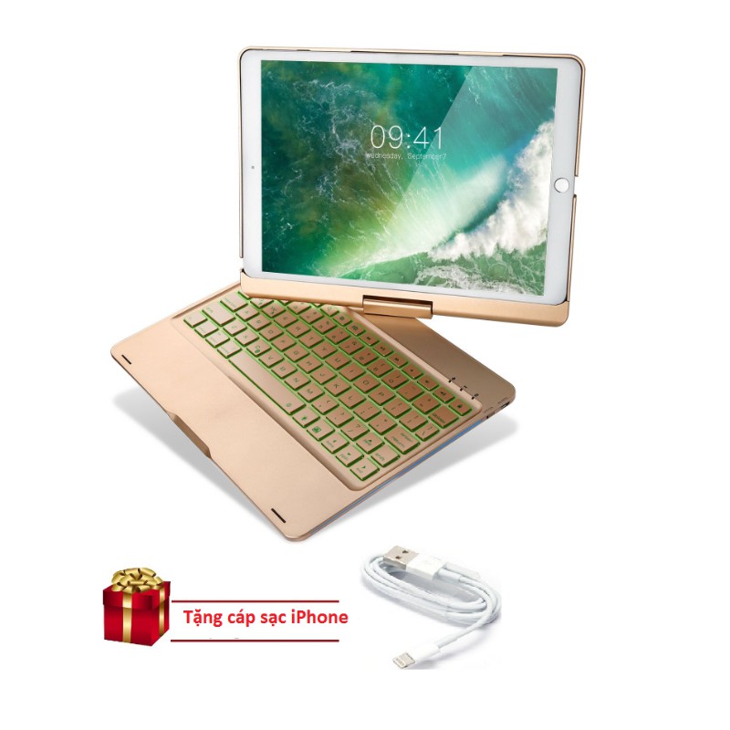 Bàn phím bluetooth kiêm ốp lưng F360 cho iPad Pro 10.5'' xoay 360 độ (Gold) tặng cáp sạc iPhone