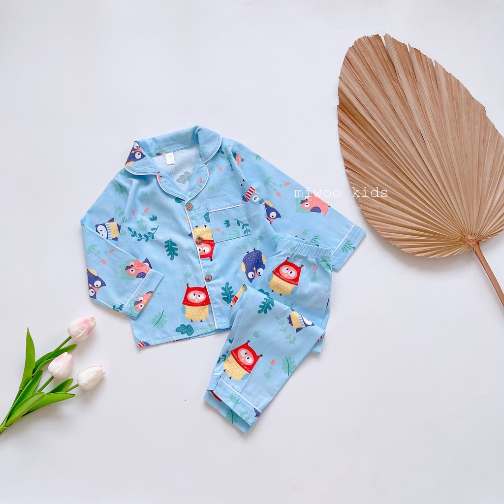 (9-28)Bộ Pijama dài tay dài hãng Miwoo kids họa tiết đáng yêu cho bé (ảnh thật)