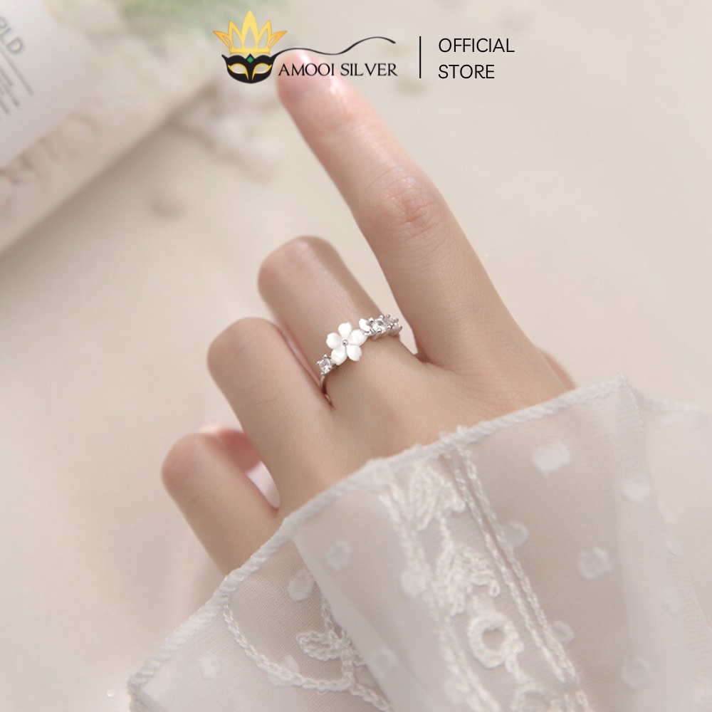 Nhẫn Bạc S925 Freesize Mẫu Hoa Anh Đào Xà Cừ Đính Đá - Amooi Silver AN92