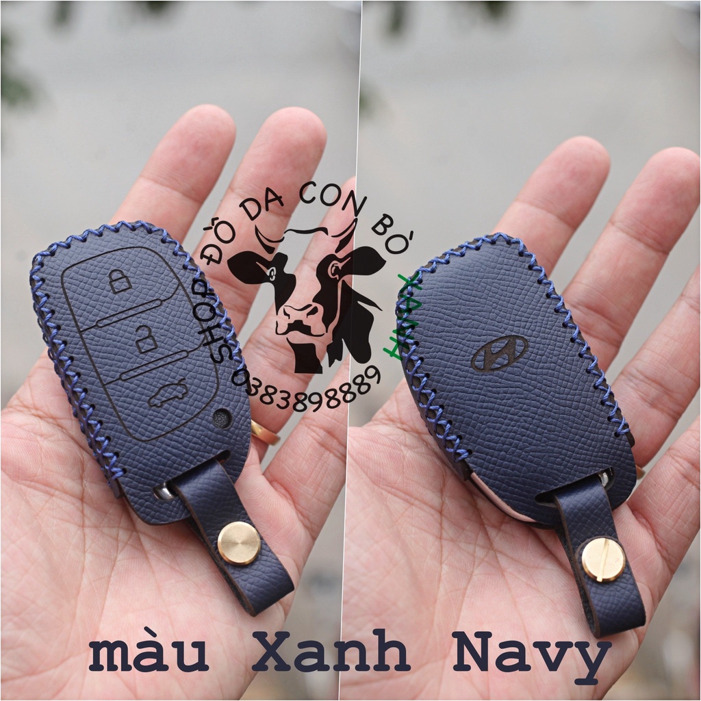 [Xanh navy] Bao Da Chìa Khoá Hyundai Tucson, Elantra, Sonata Handmade Da Thật 008