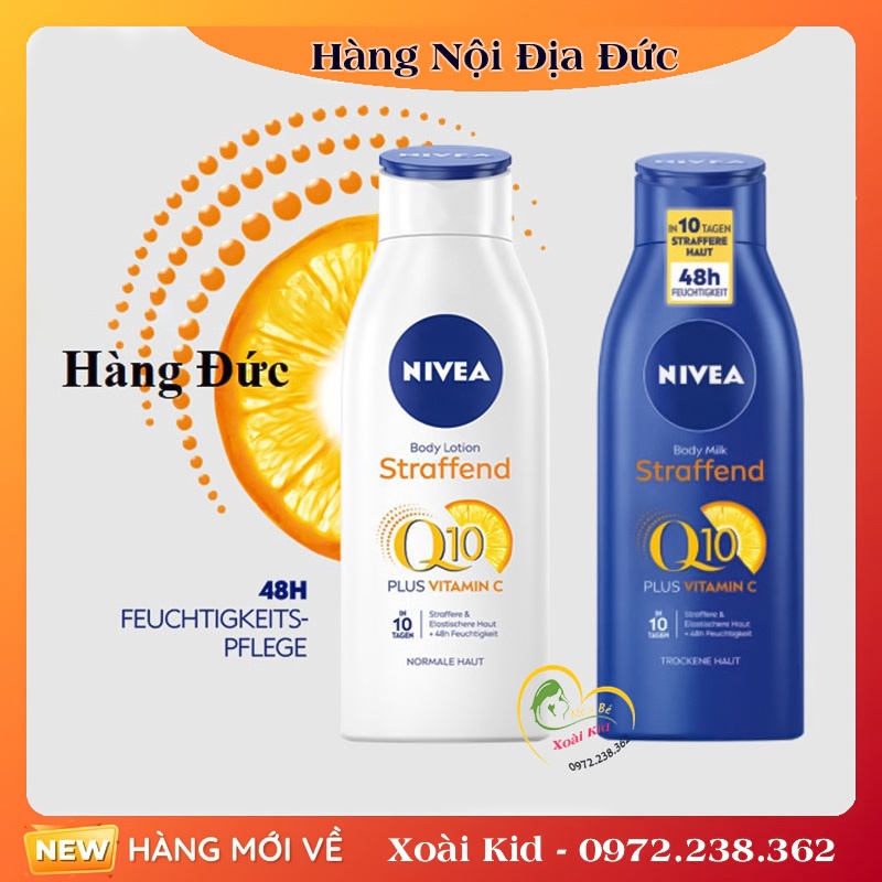 Dưỡng thể Nivea Q10 Vitamin C 400ML giúp sáng da, mềm mịn– Nội địa Đức Đủ Bill