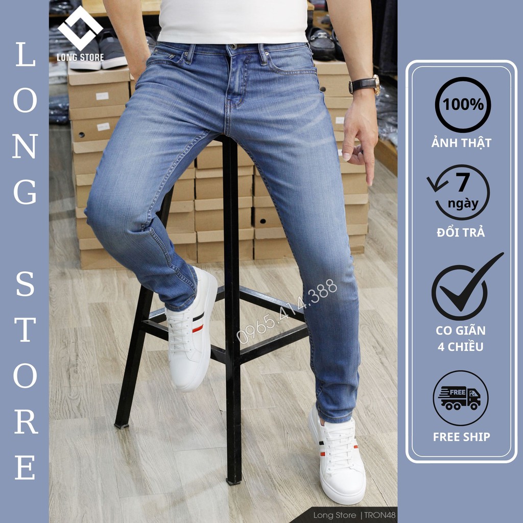 Quần jean nam trơn màu xanh nhạt ✅FREESHIP✅ Quần bò nam dáng ôm SLIMFIT skinny co giãn cao cấp - Tron48