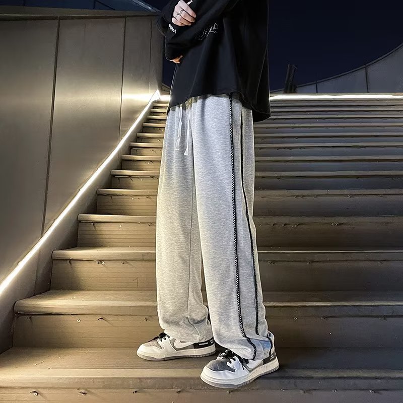 Quần Thể Thao Ống Rộng Phối Họa Tiết Kẻ Sọc Thời Trang Đường Phố Âu Mỹ 2022 Cho Nam
