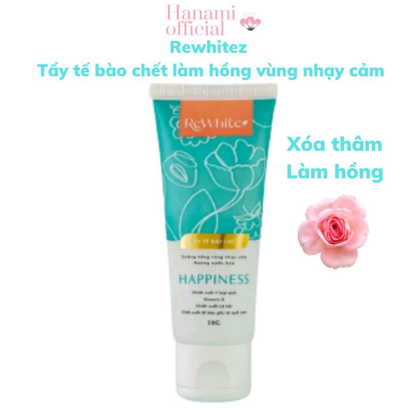 Tẩy tế bào chết Rewhitez gel trắng da làm hồng vùng nách nhũ hoa bikini vùng kín 50g shop Hanami official tuýp xanh