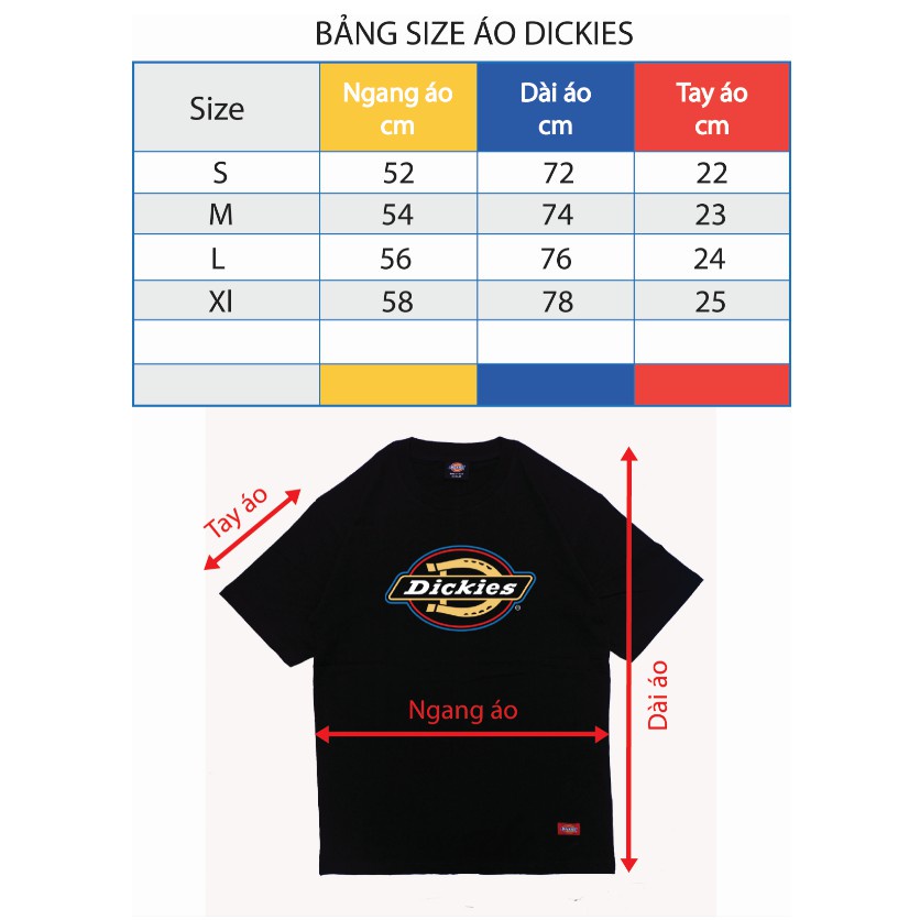 Áo Thun DICKIES chữ đỏ form rộng tay lỡ basic, Áo Phông Unisex Nam Nữ