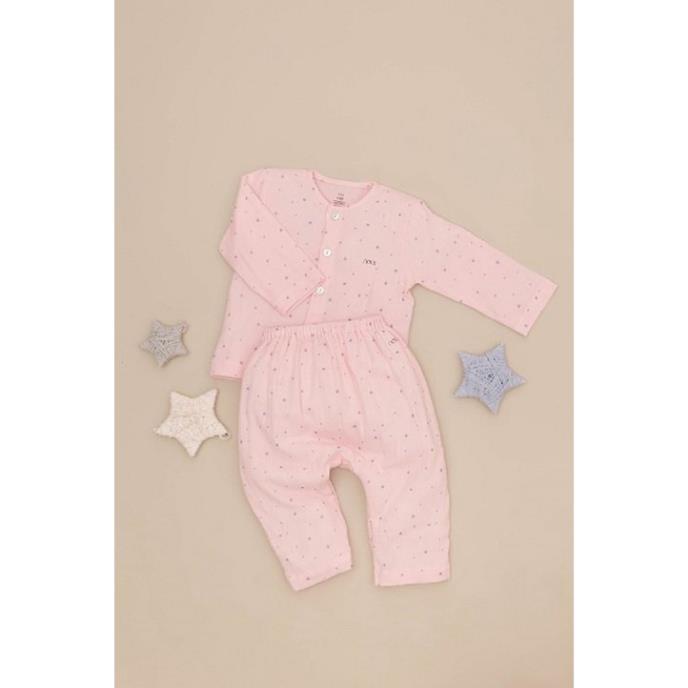 Bộ Quần Áo Dài Cài Thẳng Cao Cấp Nous - Chất Liệu Xô Hoạ Tiết Sao Hồng Bé Gái Size 3-12M