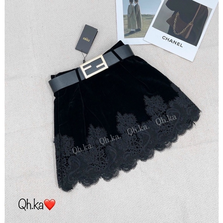CHÂN VÁY NHUNG PHA CHÂN REN KÈM BELT FD HÀNG QCL1 MS25881
