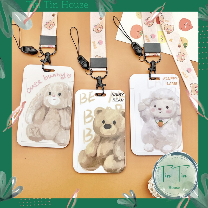 Dây đeo thẻ học sinh, sinh viên, nhân viên kèm bảng tên thiết kế dọc họa tiết Chú Cừu Fluffy Lamb – Cute Bunny- Hairy Be