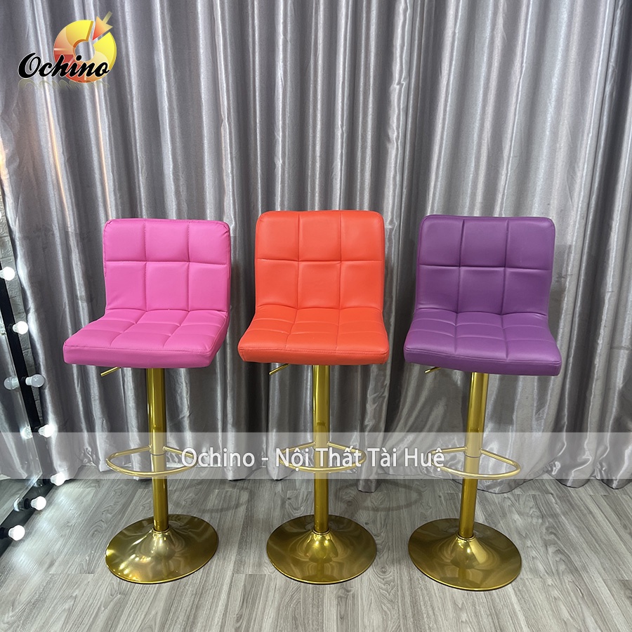 Ghế Bar, Ghế Trang Điểm Mẫu vịn tay inox không tay Chân Vàng K1 Sang Chảnh Điều Chỉnh Độ Cao 60/80 Và Xoay 360 Độ