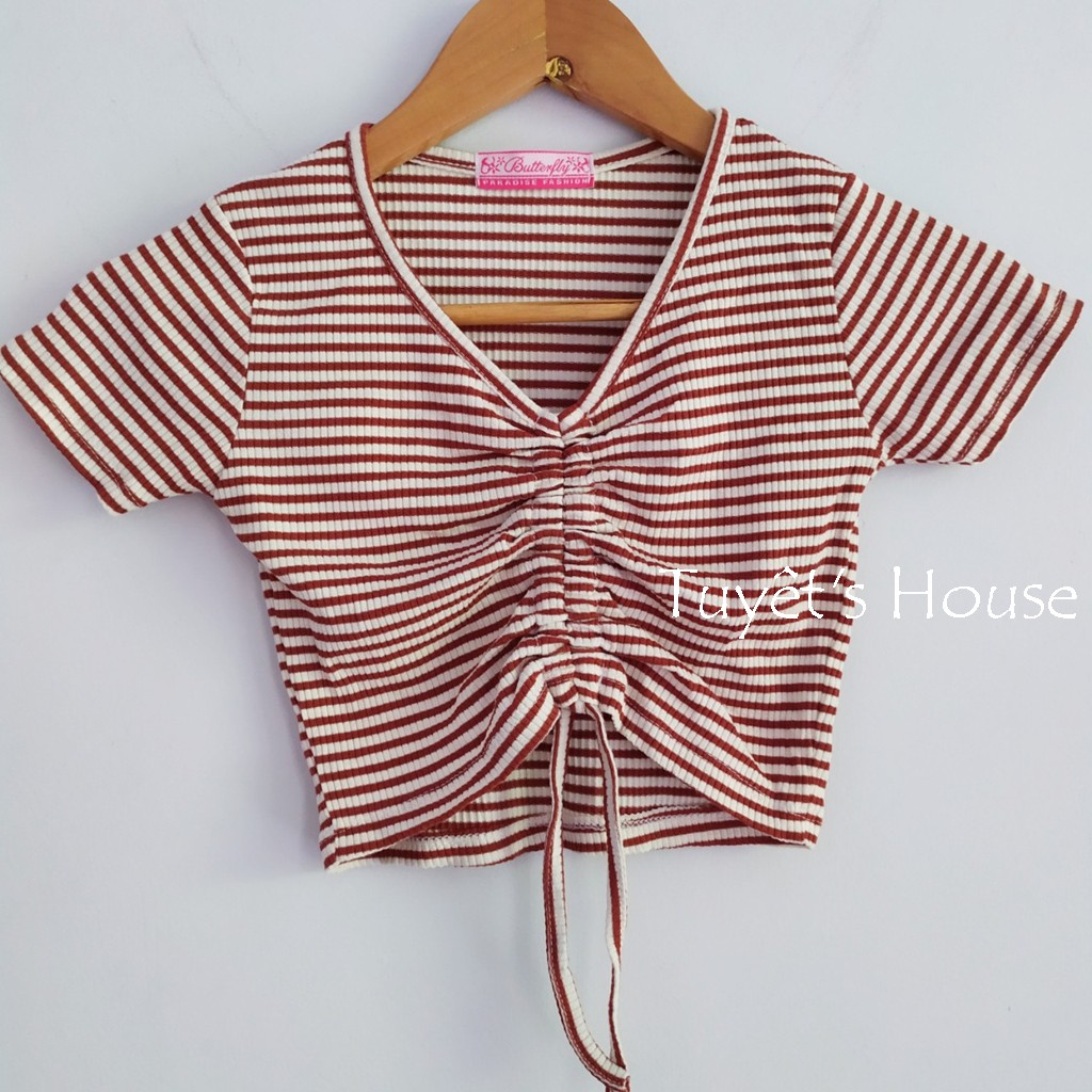 ÁO CROPTOP SỌC RÚT DÂY NGỰC TUYẾT'S HOUSE B6-4-2 | BigBuy360 - bigbuy360.vn