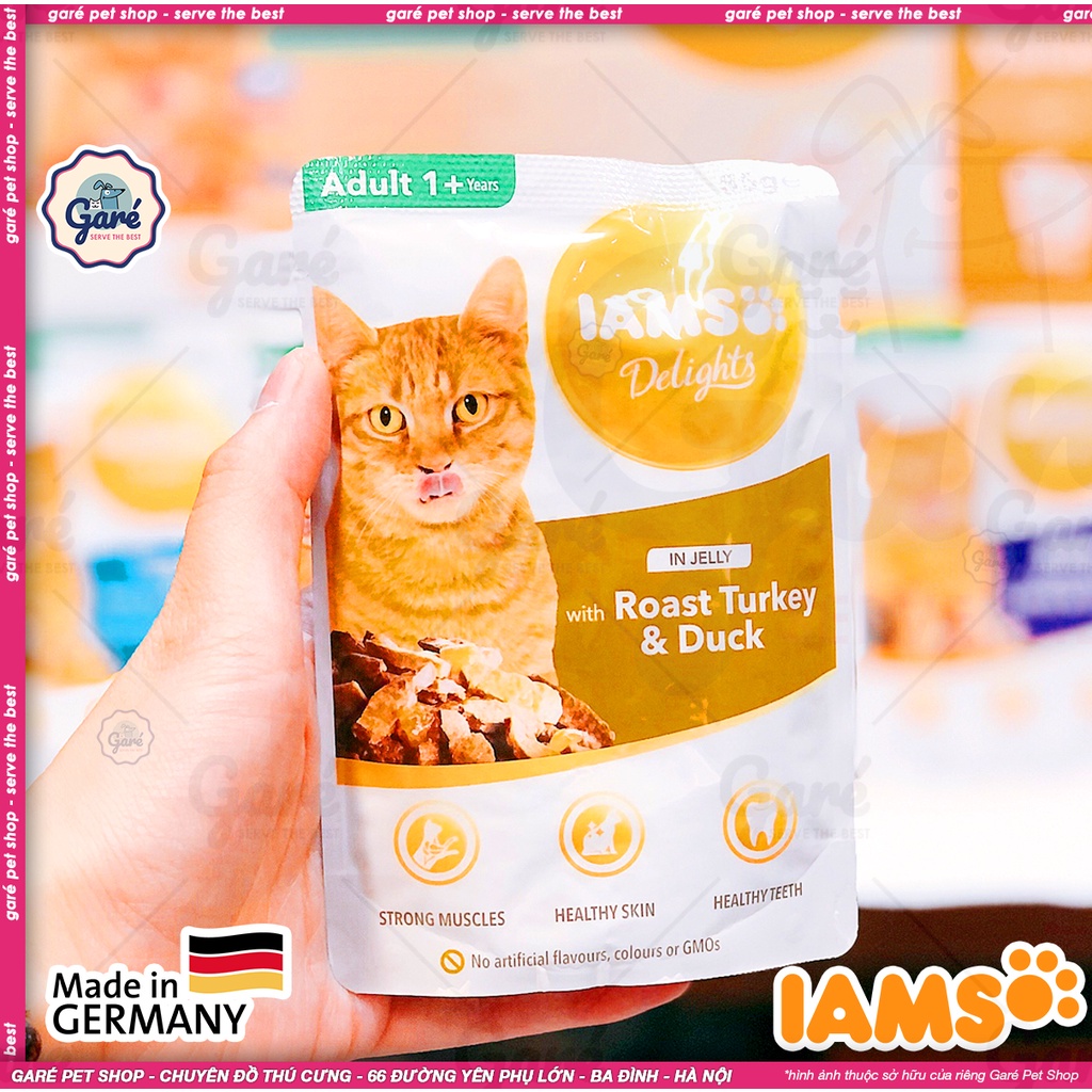 Pate Đức cho Mèo IAMS Delights vị Thịt gà, Cá Hồi, Cá trích, Thịt Cừu, Thịt Vịt tươi thơm ngon khó cưỡng Garé Pet Shop