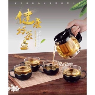 BỘ ẤM PHA TRÀ 4 CỐC BẰNG THUỶ TINH