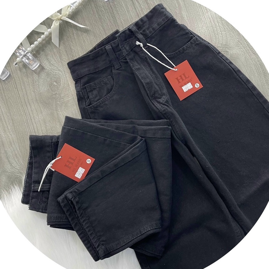 Quần jean baggy nữ trơn basic, Quần bò nữ cạp cao, chất jean dày dặn không dãn