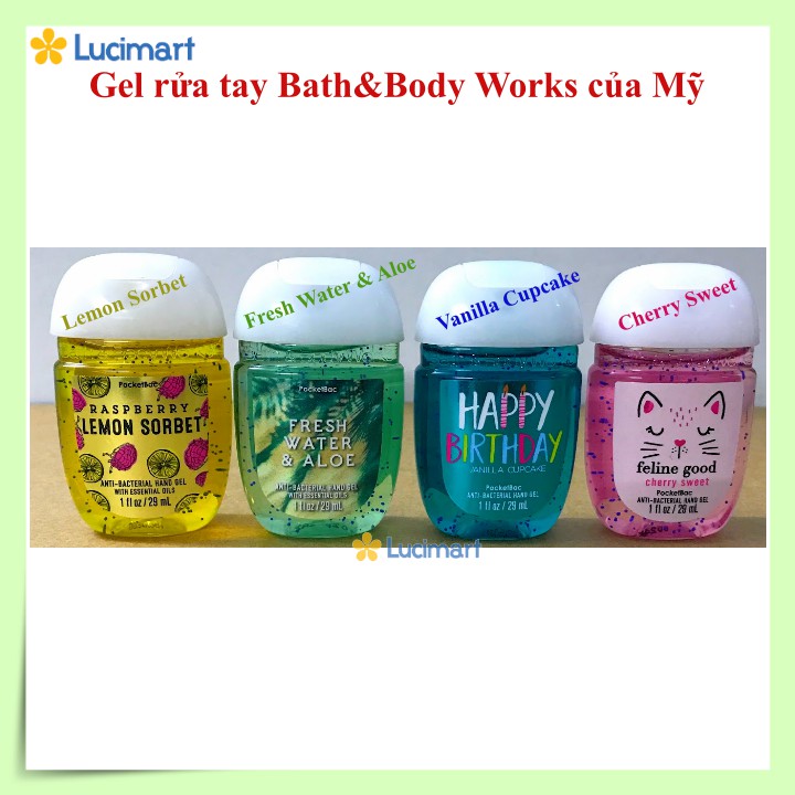 Gel rửa tay khô Bath &amp; Body Works đủ mùi, 29ml (USA)