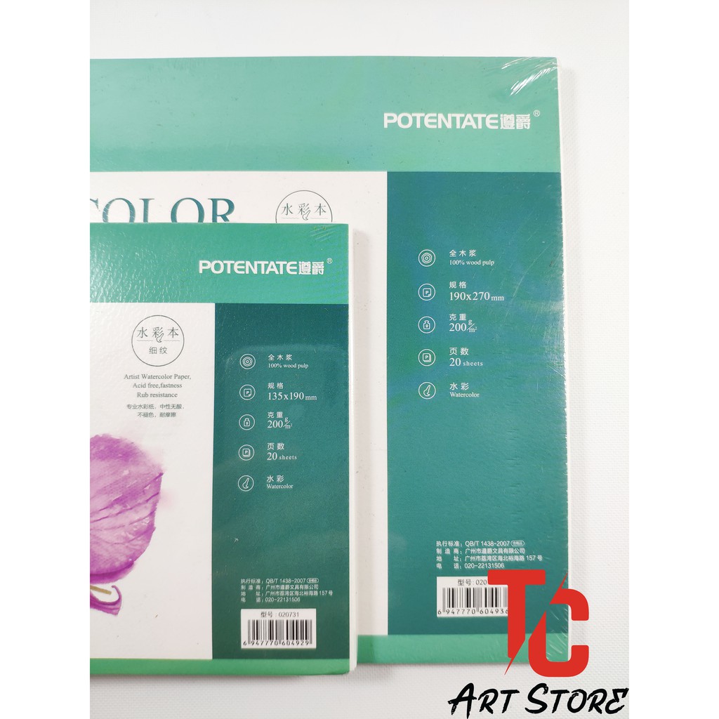 Sổ vẽ màu Nước POTENTATE A4, A5 Hoa Lan 200gsm - 20 Tờ, Hot Press