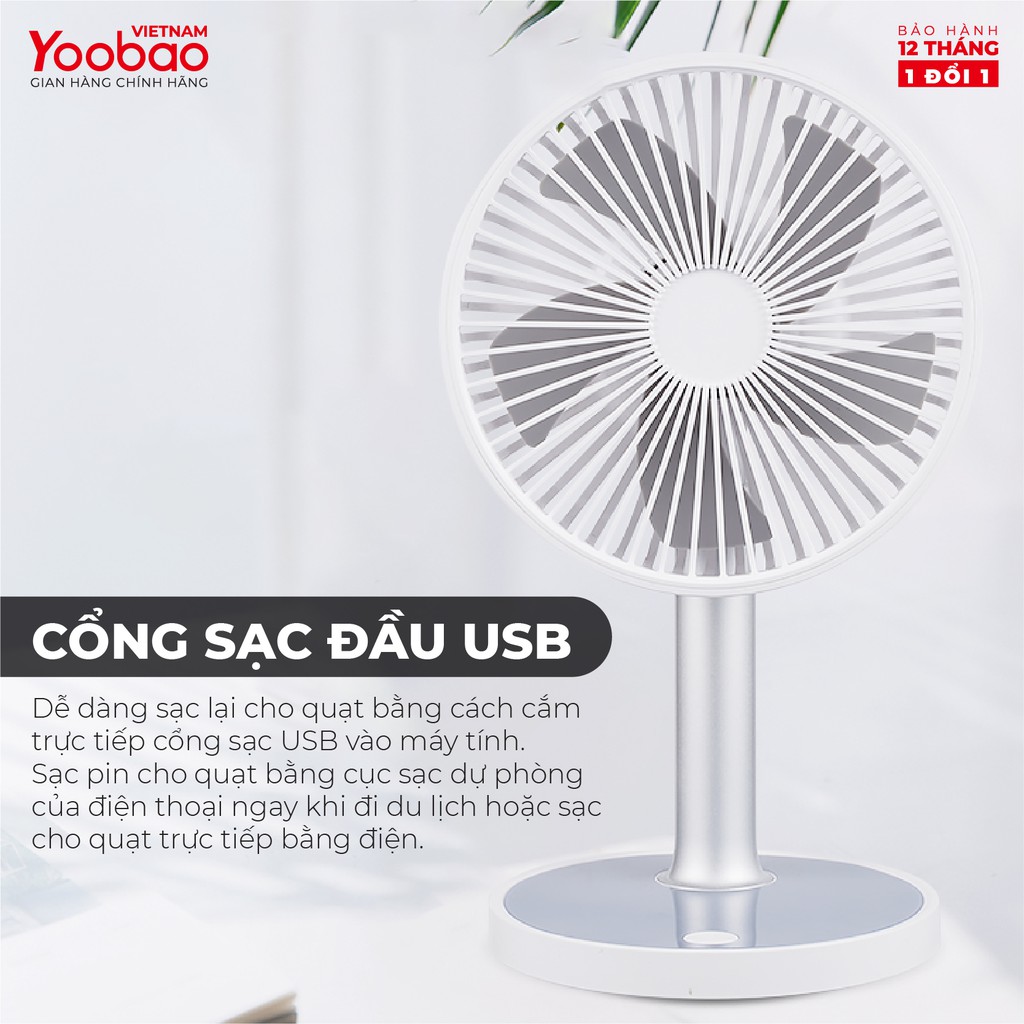 Quạt sạc mini để bàn làm việc YOOBAO LJQ-117 2000mAh Chạy 10 giờ liên tục - Hàng chính hãng - Bảo hành 12 tháng 1 đổi 1