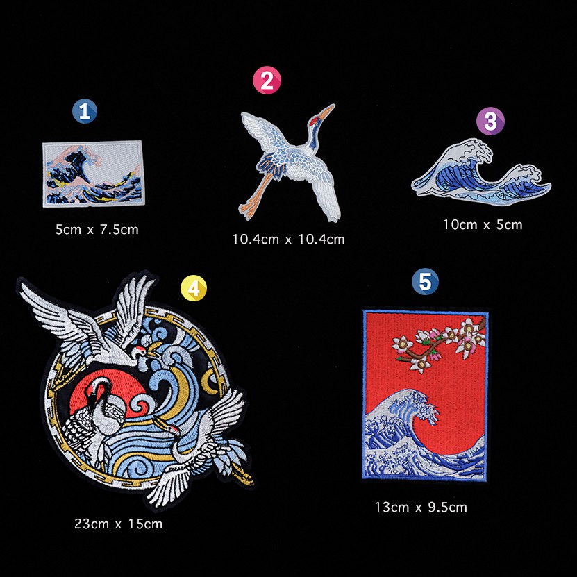 Patch/ sticker vải ủi hình Cò, sóng thần dùng là lên quần áo, mũ nón, phụ kiện