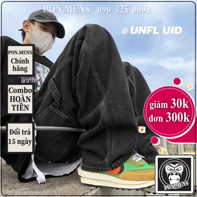 Quần jean ống rộng nam nữ unisex màu đen dây trang trí đẹp mới hà nội hcm Pon.mens