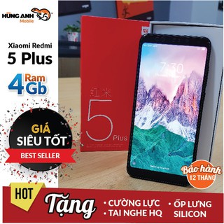 Combo Điện Thoại Xiaomi Redmi 5 Plus 32GB Ram 3GB - Hàng Nhập Khẩu + Ốp Lưng Silicon + Tai nghe + Cường Lực 5D Full Màn