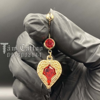[KRDC05] Khuyên rốn đôi cánh đính ngọc ruby bằng thép y tế cao cấp không rỉ.