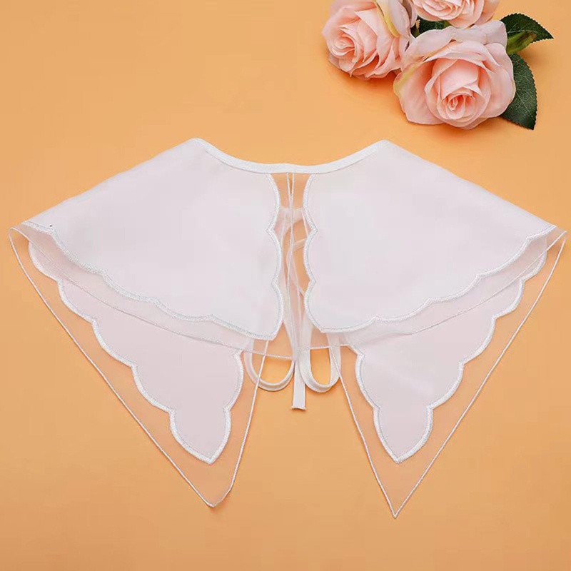 Khăn Choàng Cổ Bằng Vải Organza Trắng Thêu Họa Tiết Thắt Nơ Có Thể Tháo Rời Thanh Lịch Cho Nữ
