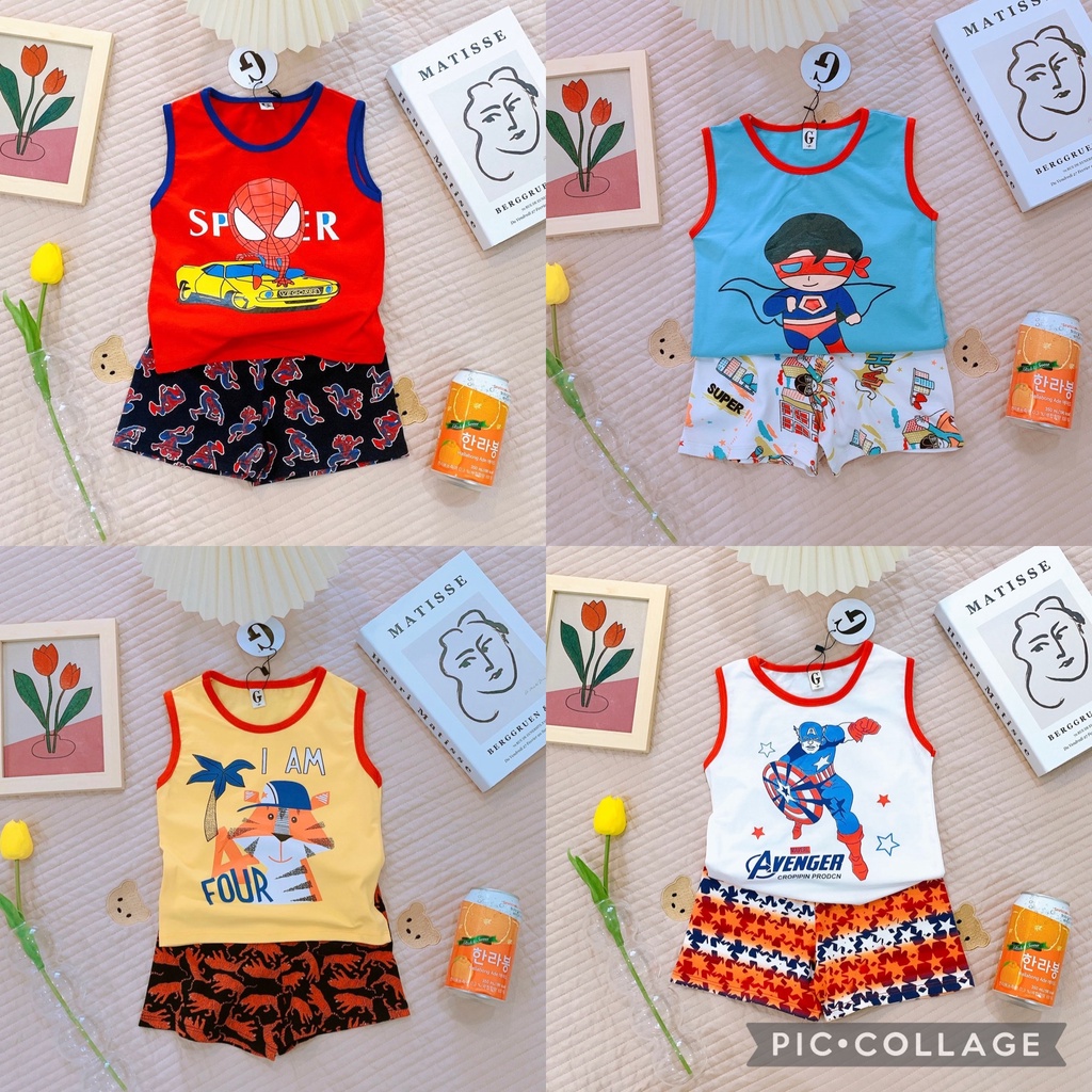 Lyvyshop - (Hàng đẹp) Combo 04 bộ quần áo sát nách cho bé trai, bé gái 09-26kg
