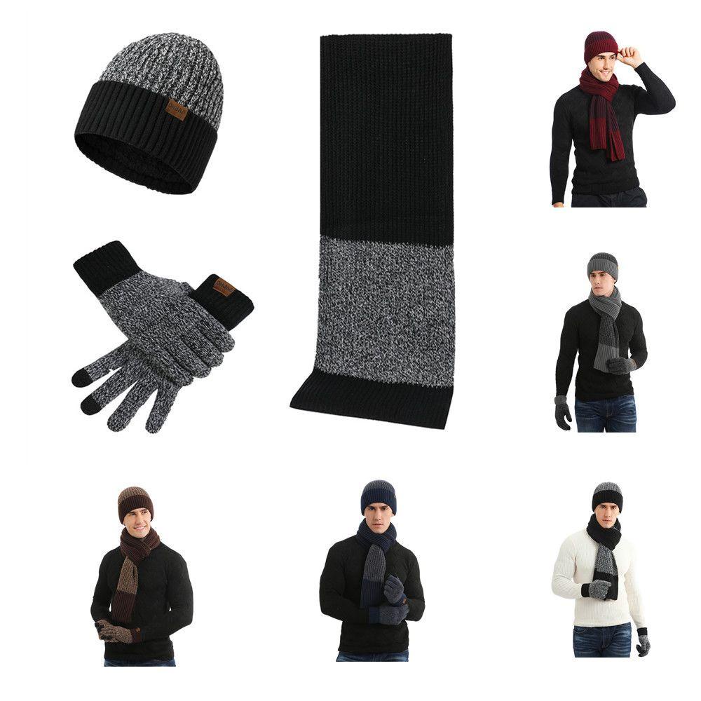 MELODG Bộ Găng Tay + Mũ + Găng Tay Dệt Kim Giữ Ấm Cảm Ứng Thời Trang Mùa Đông Cho Nam Và Nữ