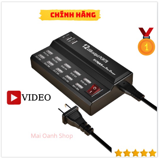 [12 Cổng USB] Sạc Nhanh Điện Thoại Nhiều Port Out (4 Cổng 3.5A, 4 Cổng 2.5A, 4 Cổng 1.5A)