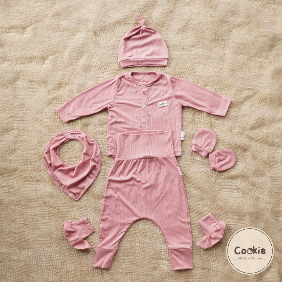 Bộ Rời COOKIE Dài Tay Cài Giữa Cạp Cao 0-3/3-6M Chất Liệu Air-Cool Knitwear Điều Hoà Nhiệt 4 Mùa