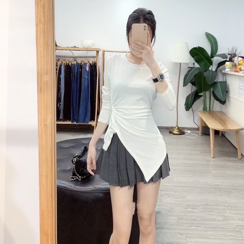 [Mã 11FASHIONSALE1 giảm 10K đơn 50K] Áo Thun Body Dài Tay Vạt Chéo Nhún EO | BigBuy360 - bigbuy360.vn