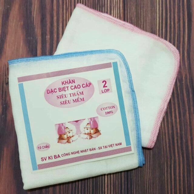 Túi 10 khăn sữa 2 lớp Kiba xuất nhật cho bé sơ sinh