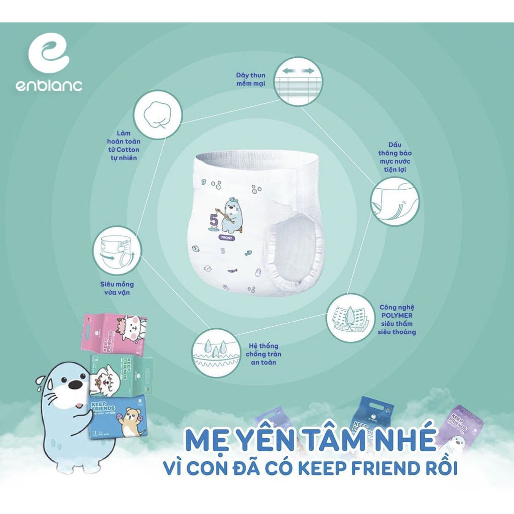 ( Tặng khăn lớn)Combo 2 Tã Bỉm Quần size XXL18 ENBLANC KEEP FRIENDS Siêu mỏng