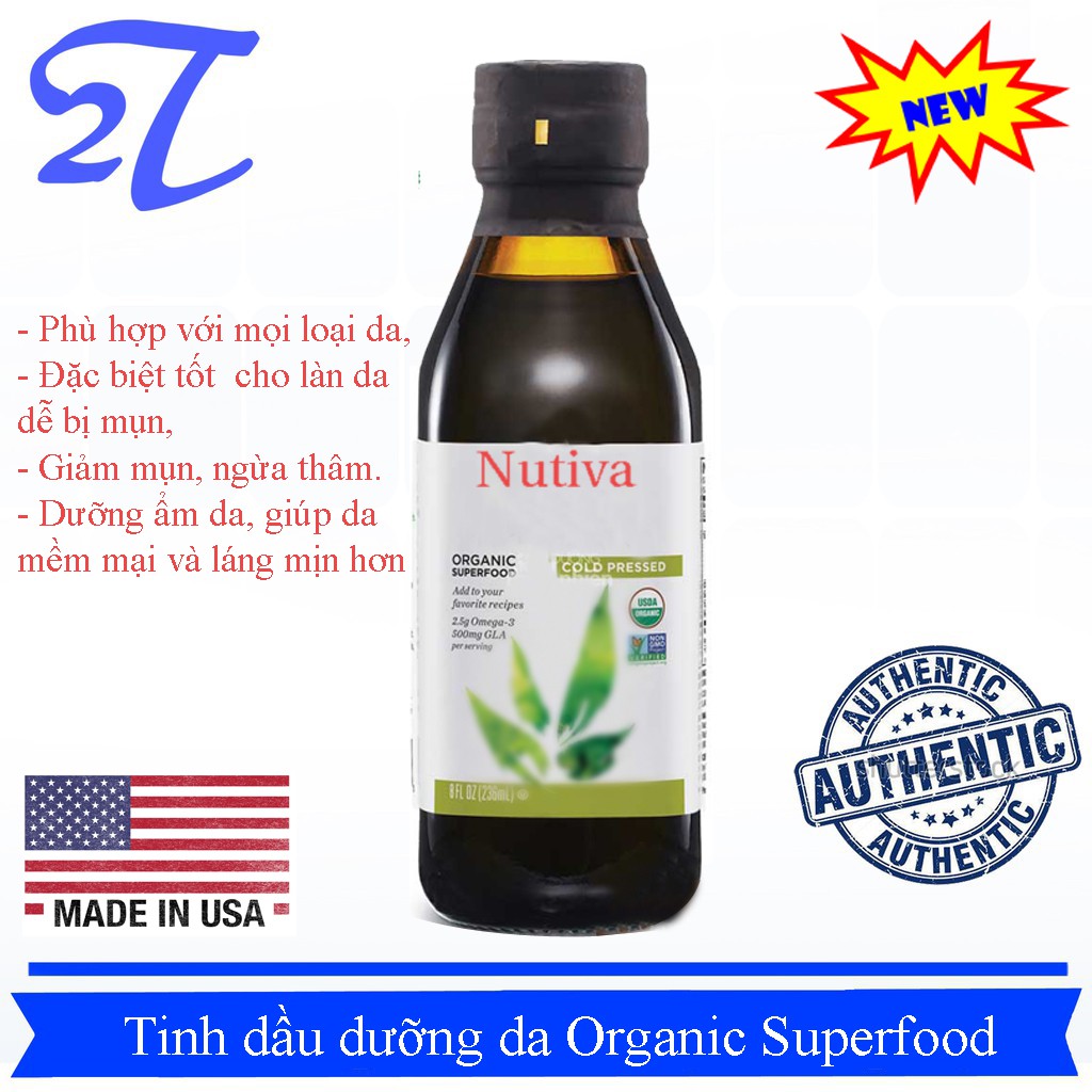 [Auth] Tinh dầu Nutiva dưỡng da 100% Pure Organic 236ml
