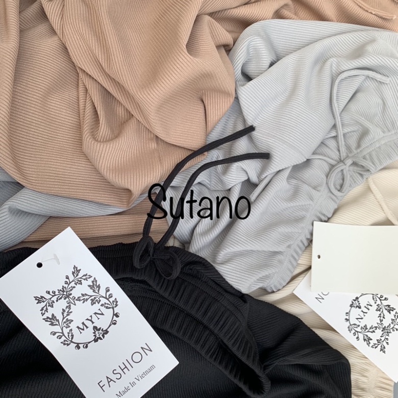 Quần xuông nữ ống rộng len tăm cạp chun sang chảnh nội y xanh babydoll bánh bèo mầu trắng đen be