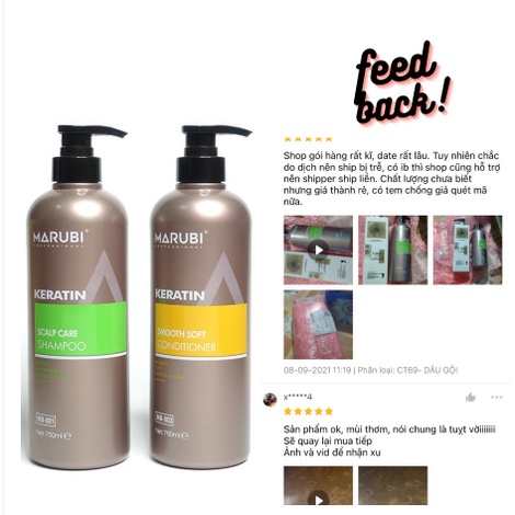 Dầu gội đầu KERATIN MARUBI 750ml cặp dầu gội xả phục hồi hư tổn giảm rụng tóc chính hãng
