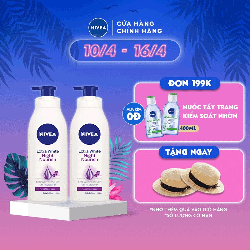 Bộ đôi Sữa dưỡng thể giúp săn da, dưỡng trắng Nivea ban đêm (400ml/chai)