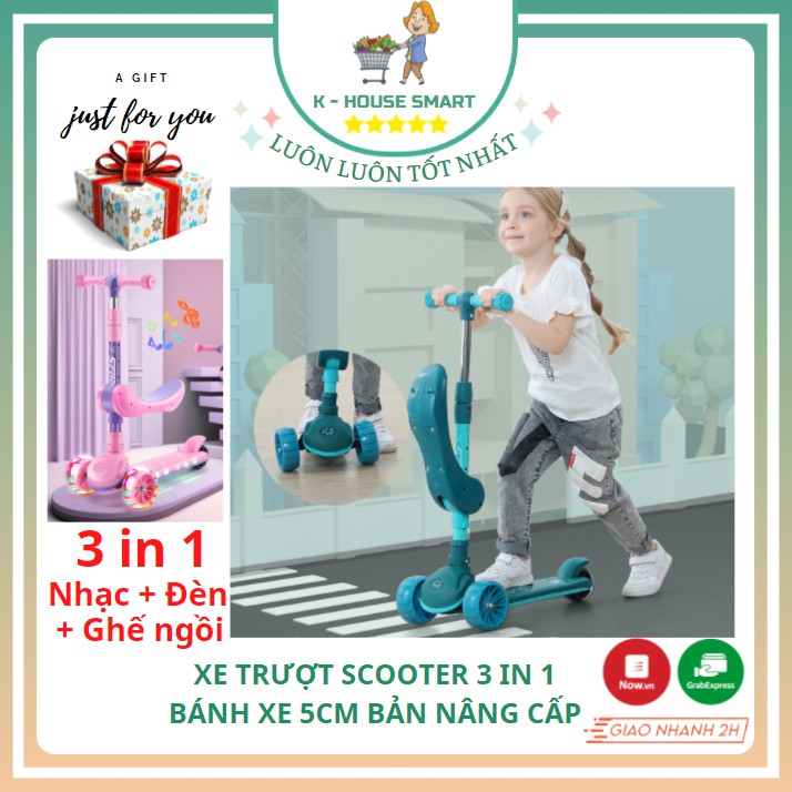 Xe scooter cho bé phiên bản mới nhất trọng tải 100kg, xe trượt cho bé có ghế ngồi