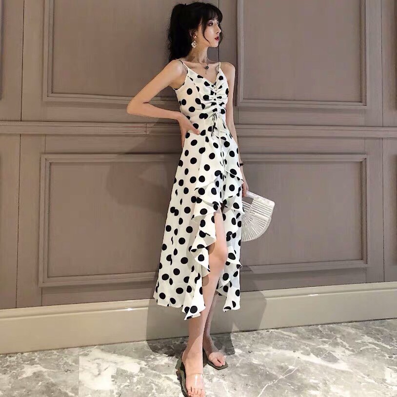 ĐẦM MAXI CHẤM BI 2 DÂY PHỐI BÈO MS346 | BigBuy360 - bigbuy360.vn