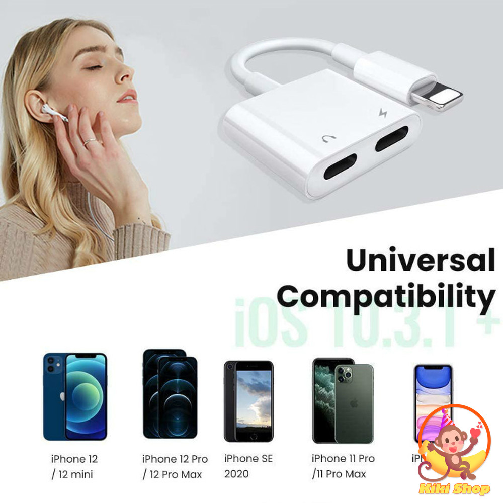 Bộ chuyển đổi chia cổng sạc và âm thanh 2 trong 1 cho IPhone 12 11 Pro Max X XS Max 8 7 Plus IPad