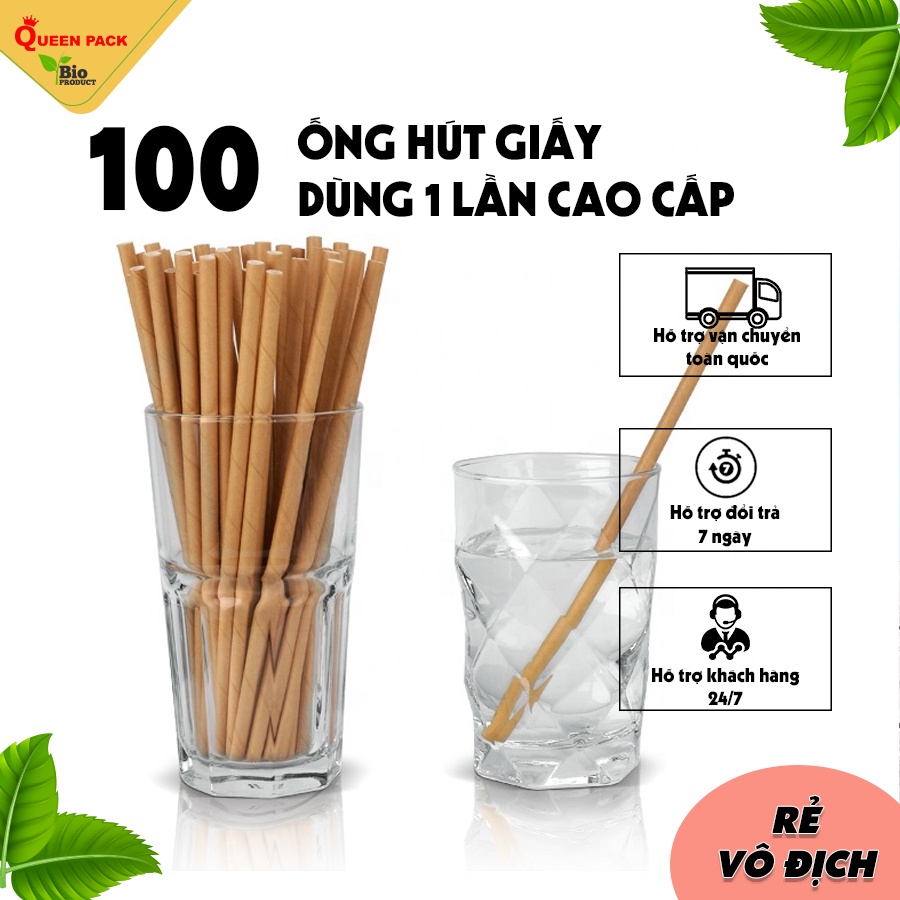 Gói 100 Cái Ống hút giấy 6mm dùng để uống nước Hàng cao cấp thân thiện môi