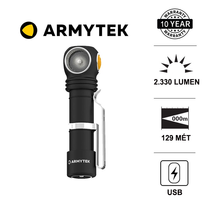 Đèn gù đa năng cao cấp ARMYTEK WIZARD C2 PRO sáng vàng 4500K 2330lm xa 129m sạc nam châm pin sạc 18650 Đèn &amp; Đèn pin