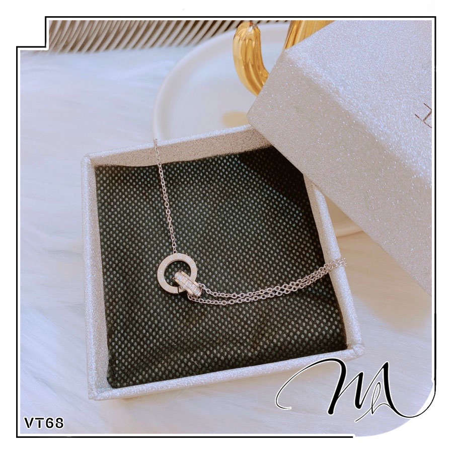 Lắc tay nữ Titan không gỉ 2 khoen lồng đính đá sang trọng - Măng’s House VT68