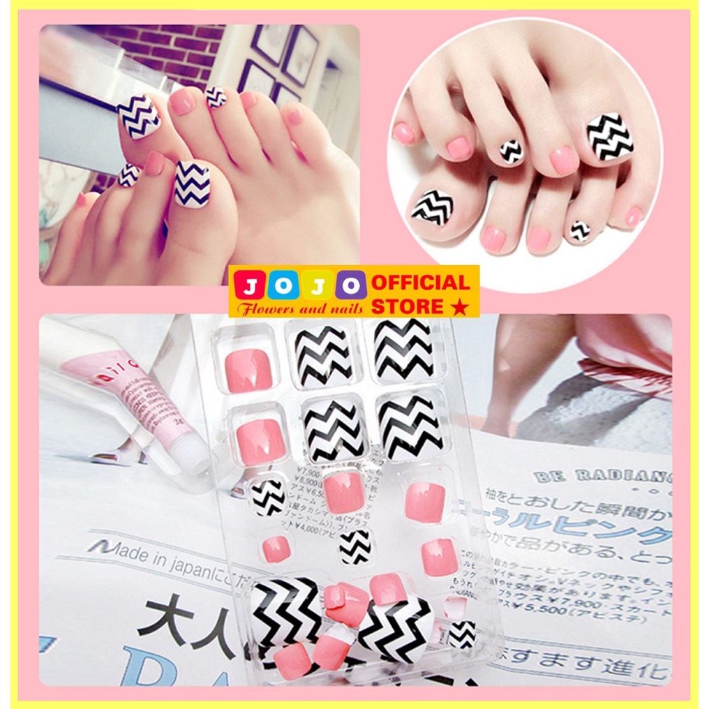 Móng chân giả họa tiết Zigzag J32 - Jojo shop móng giả cute, rẻ, đẹp kèm keo dán