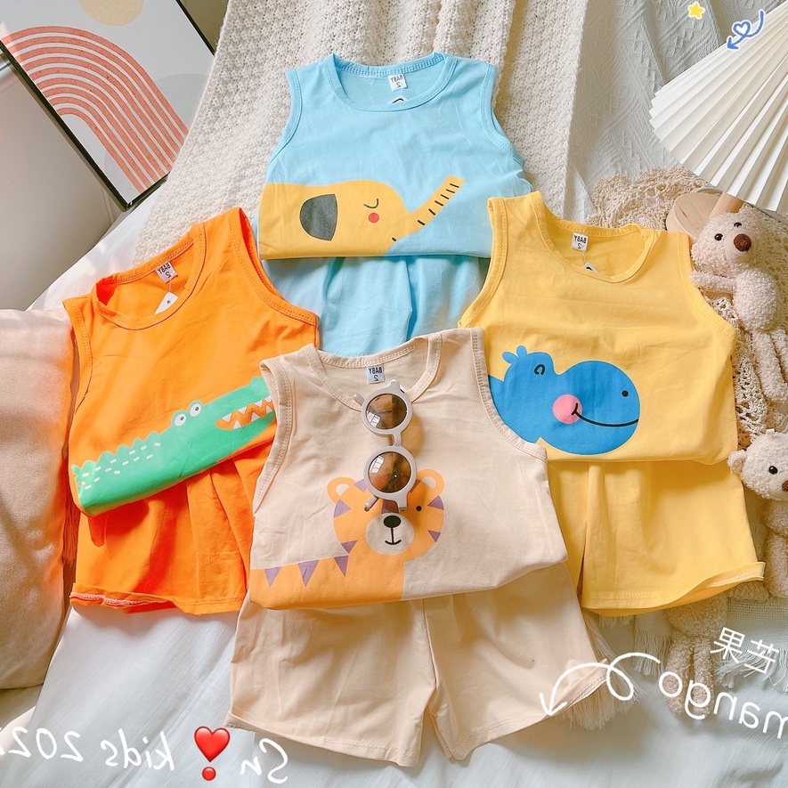 Bộ đồ cotton ba lỗ cho bé trai gái hình thú dễ thương từ 8-18kg