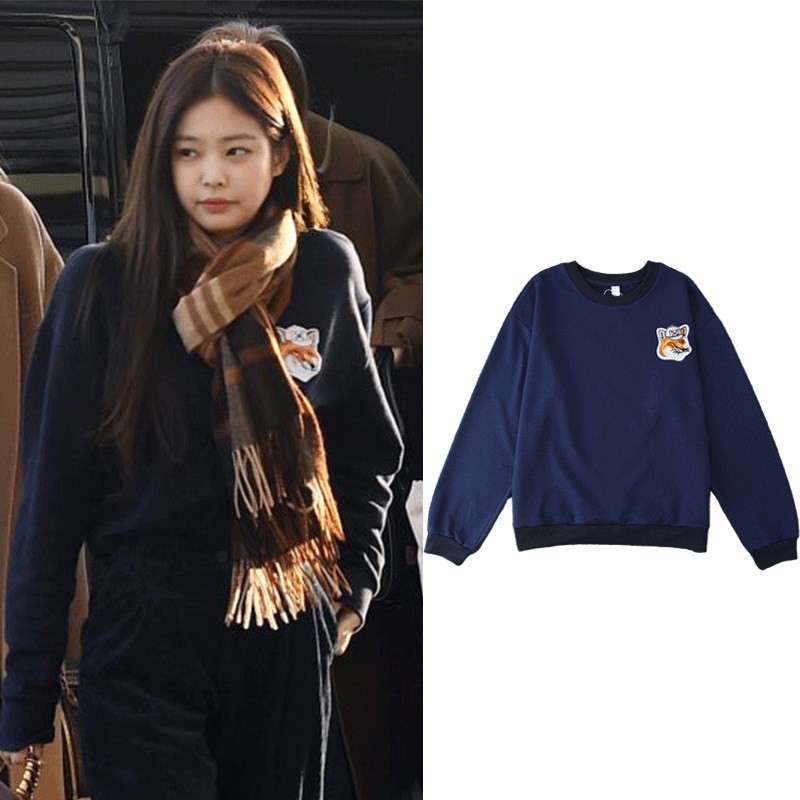 Jennie Blackpink Áo Sweater Nữ Thêu Họa Tiết Xinh Xắn Phong Cách Hàn Quốc
