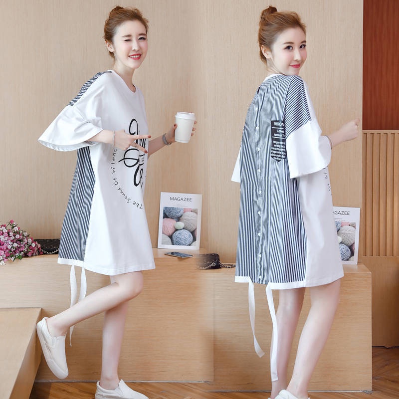 Đầm Thun Dáng Rộng Tay Ngắn Hai Mặt In Họa Tiết Phong Cách Hàn Quốc Nhật Bản Thời Trang Cho Nữ